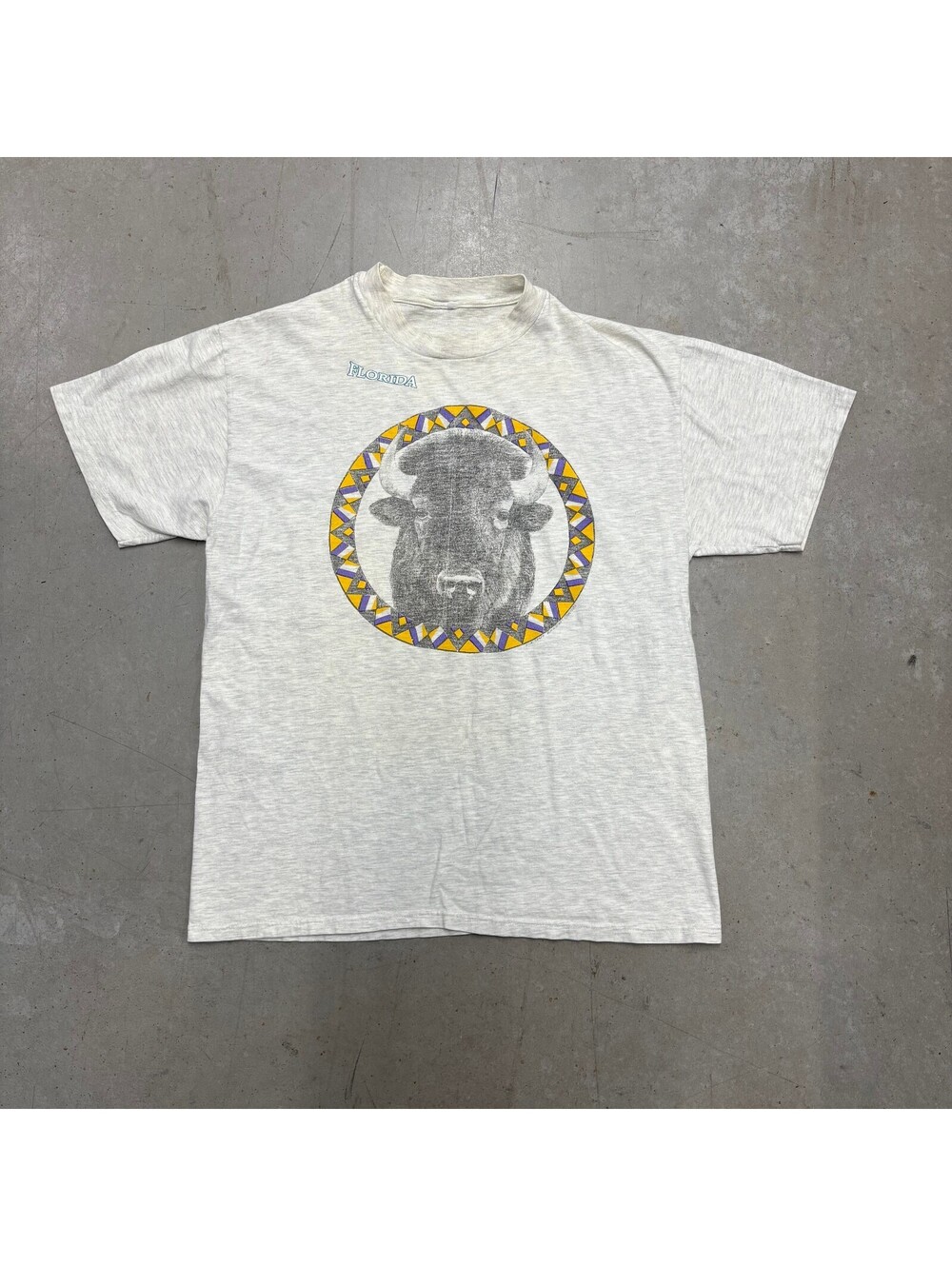 Vintage 90s Florida Bison Graphic Flawed T-Shirt Large Gray